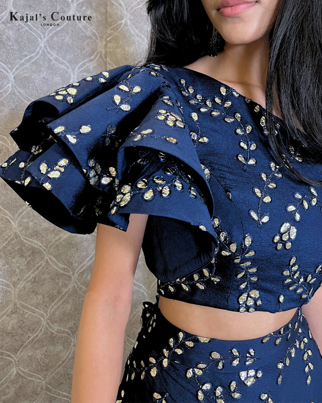 Statement Sleeve Navy Gota Lengha