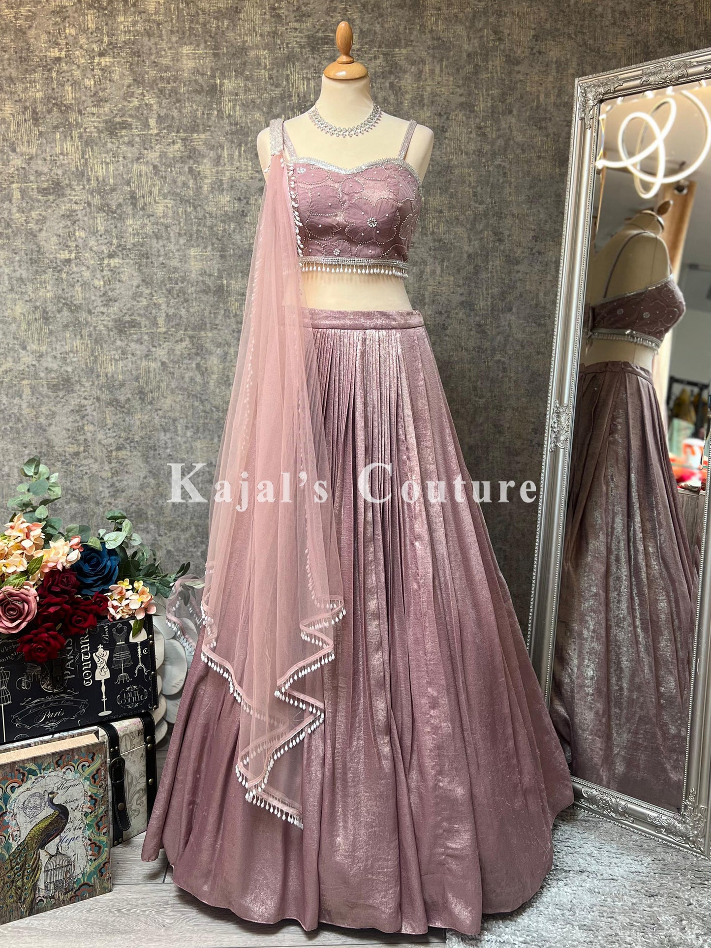 Pink Pleated Lehenga with Pearl