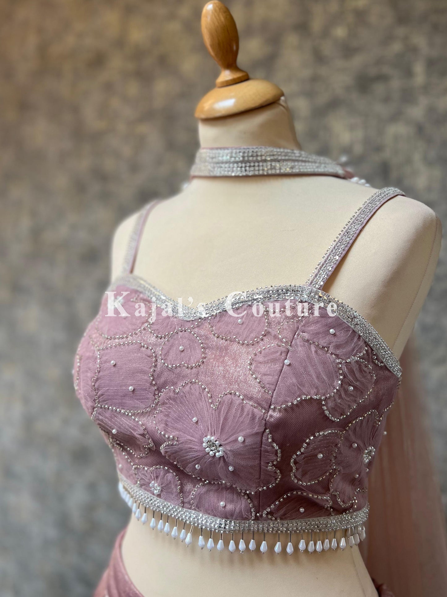 Pink Pleated Lehenga with Pearl