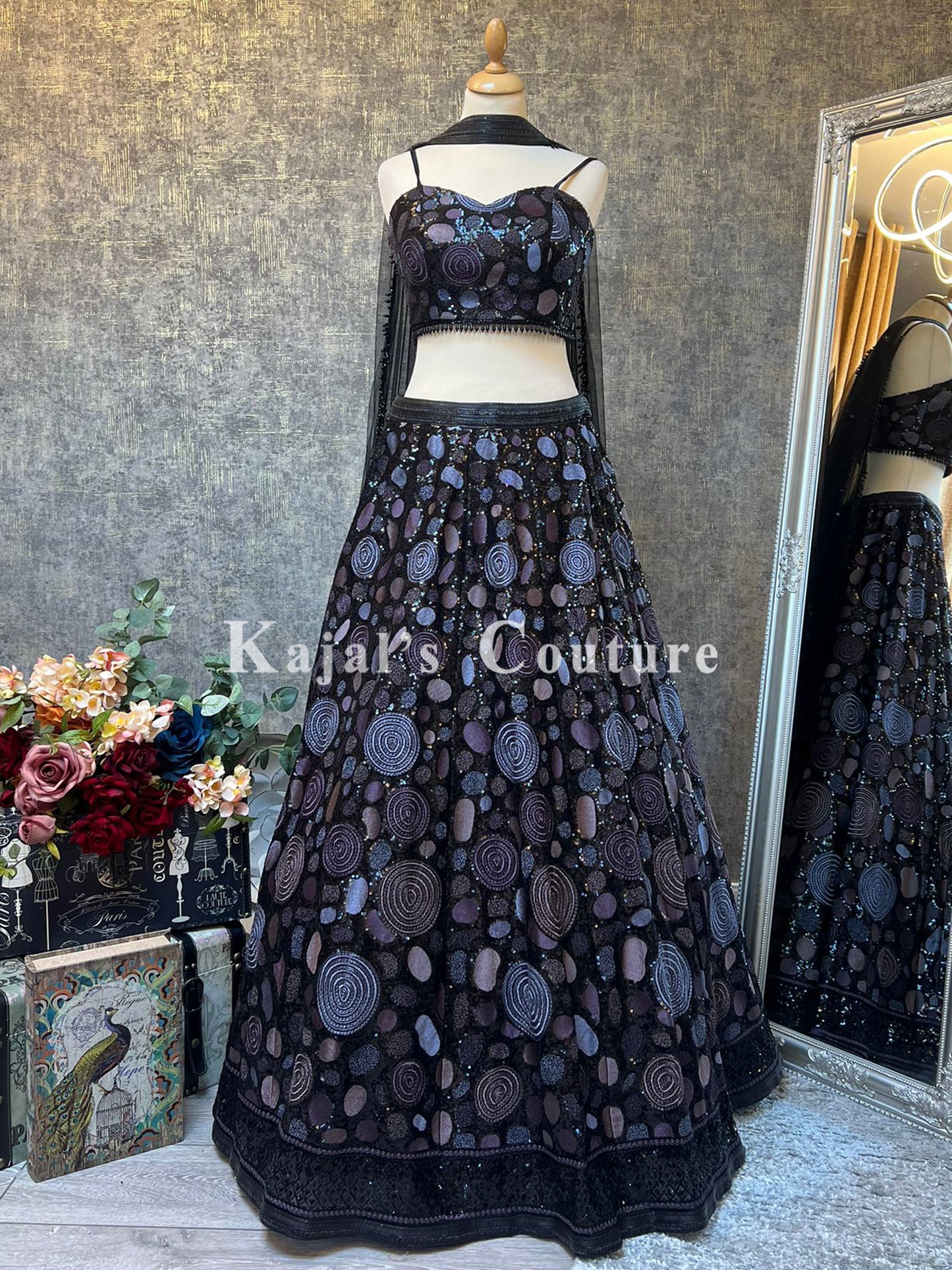 Black & Purple Circle Sequin Lehenga