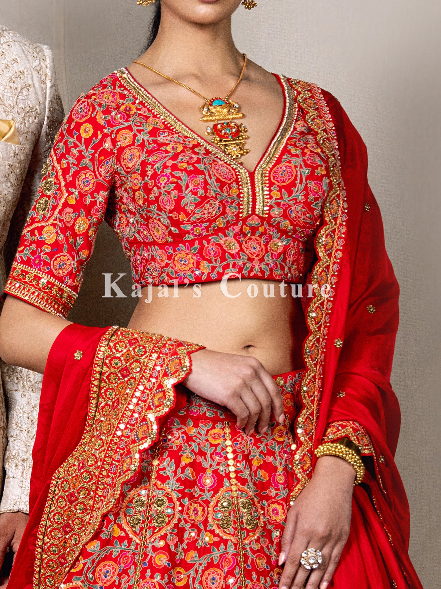 Vibrant Red Full Thread Bridal Lehenga