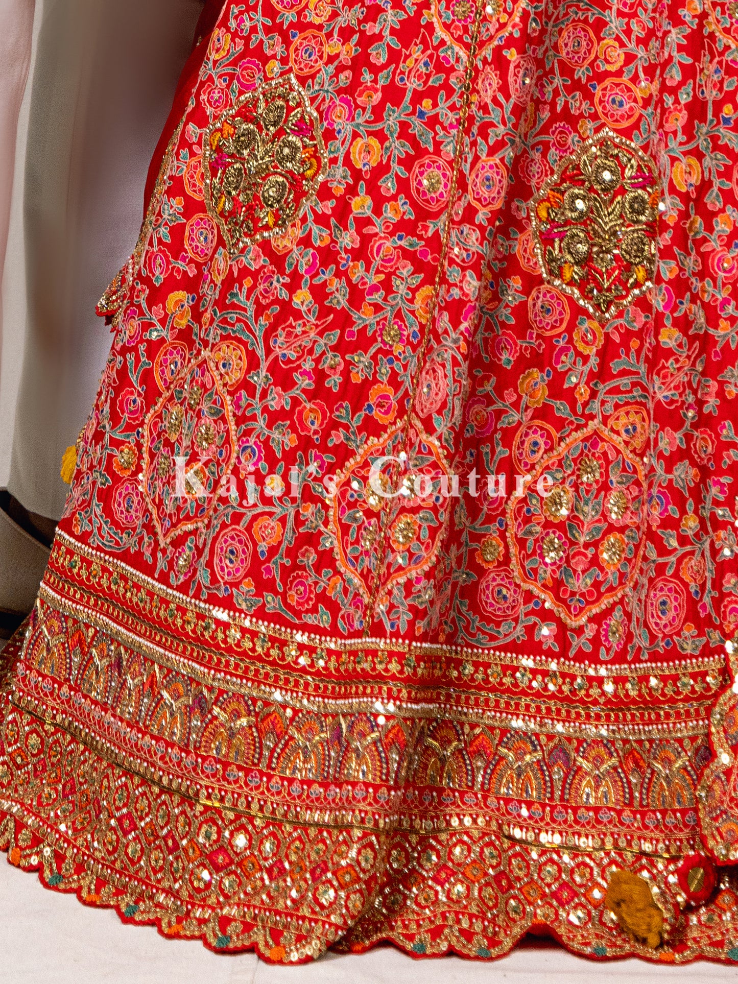 Vibrant Red Full Thread Bridal Lehenga