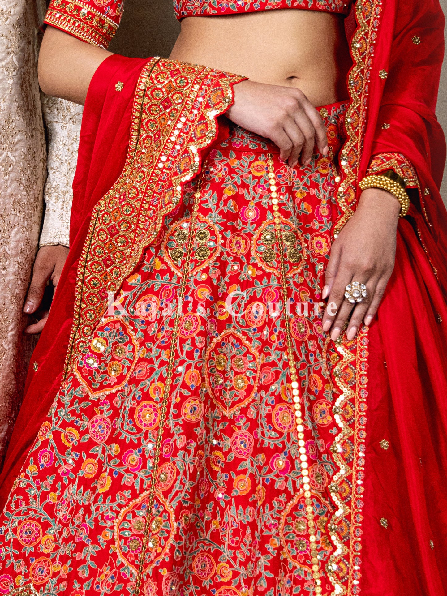Vibrant Red Full Thread Bridal Lehenga