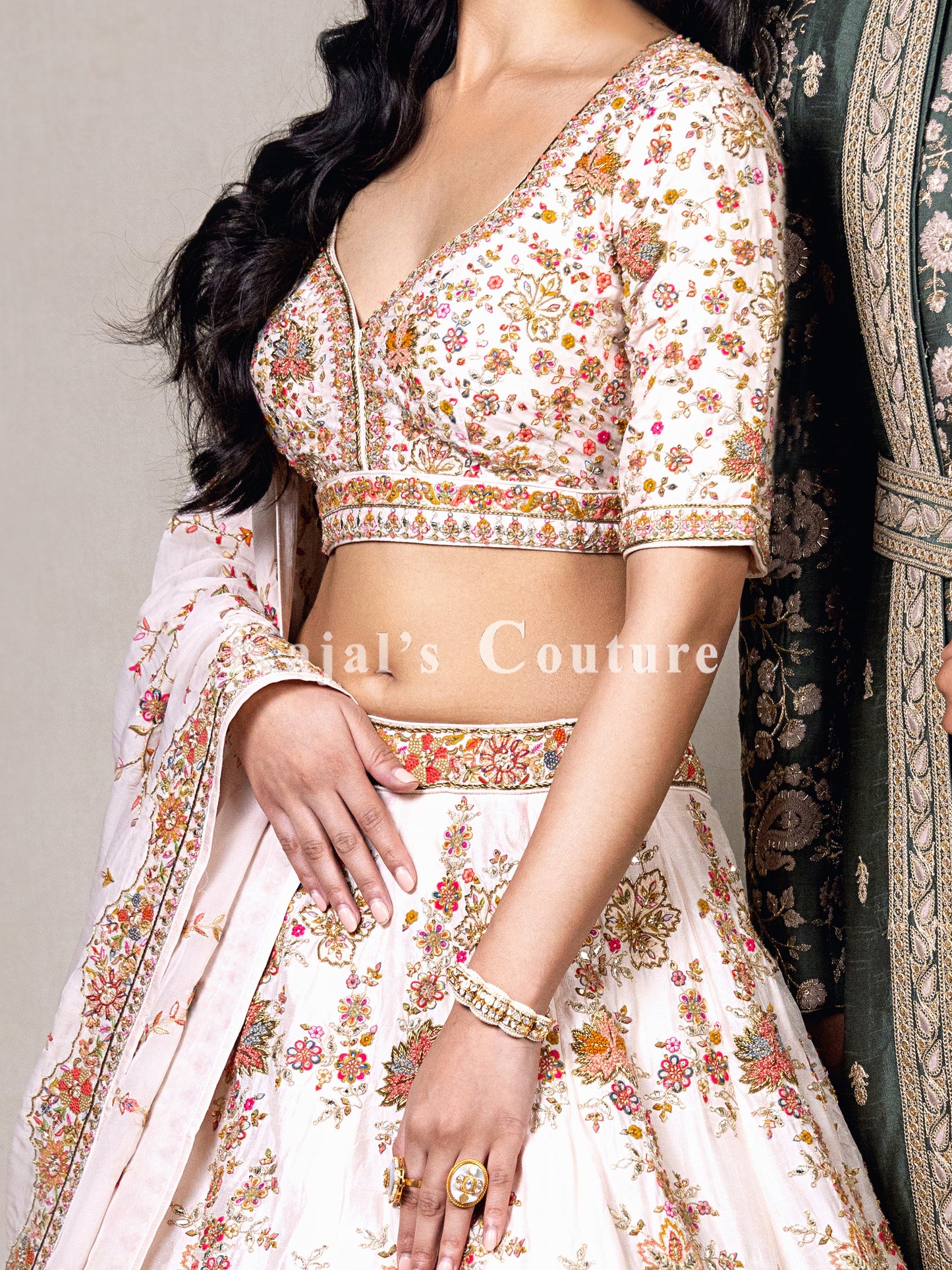 White Floral Thread Lehenga