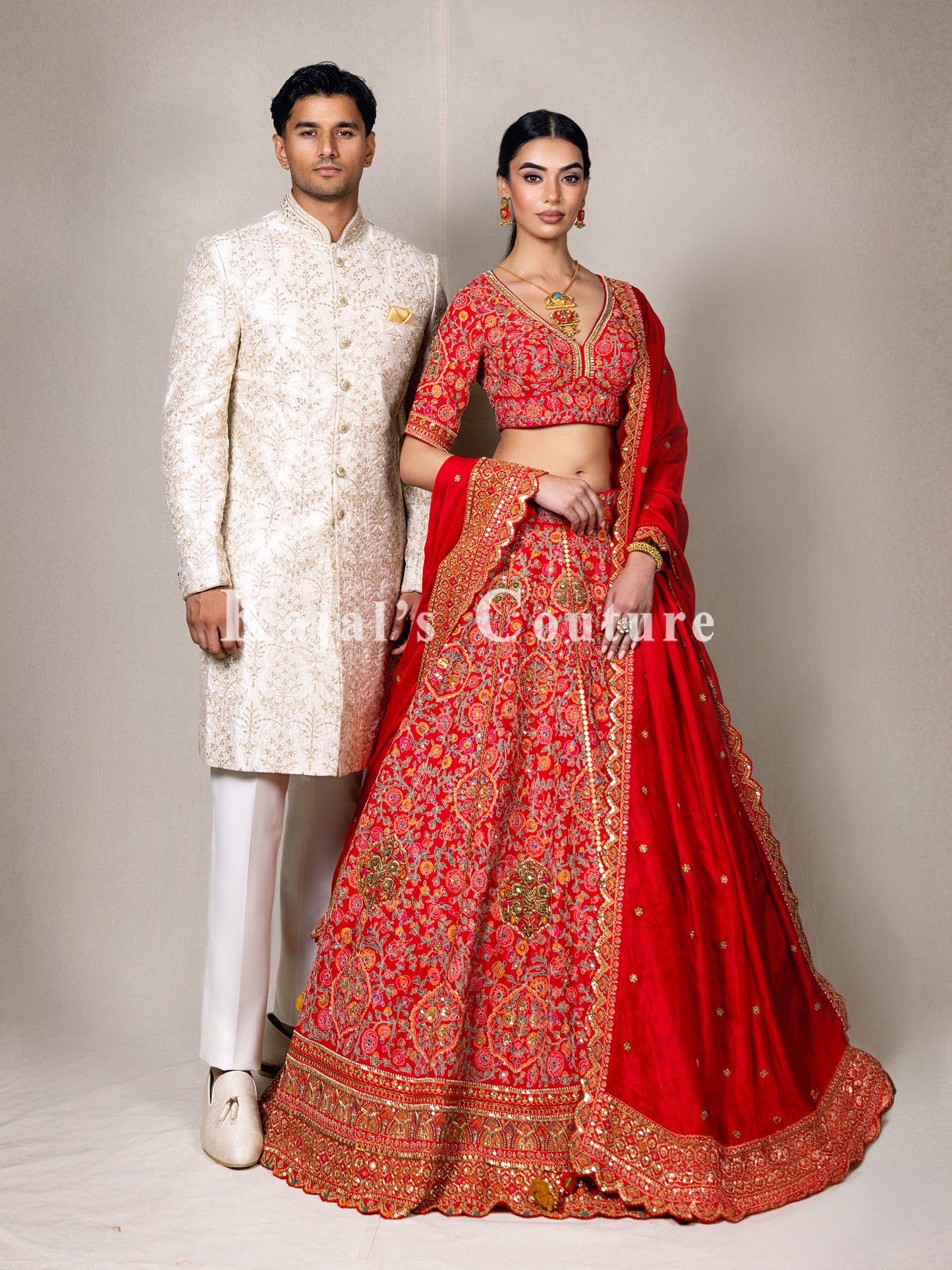 Vibrant Red Full Thread Bridal Lehenga