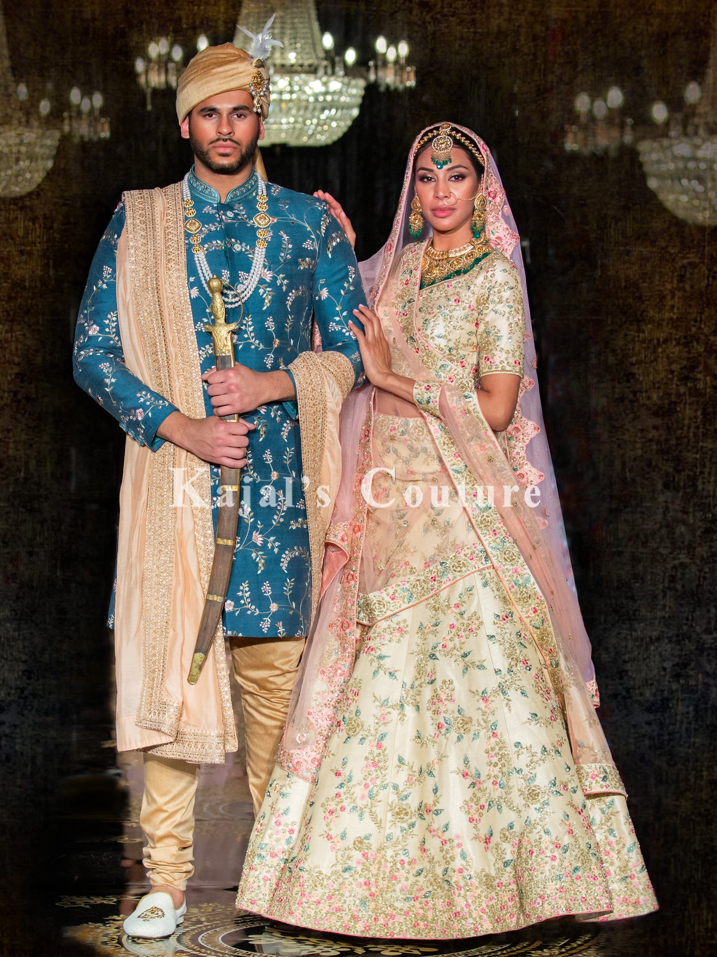 Blue Floral Embroidered Sherwani