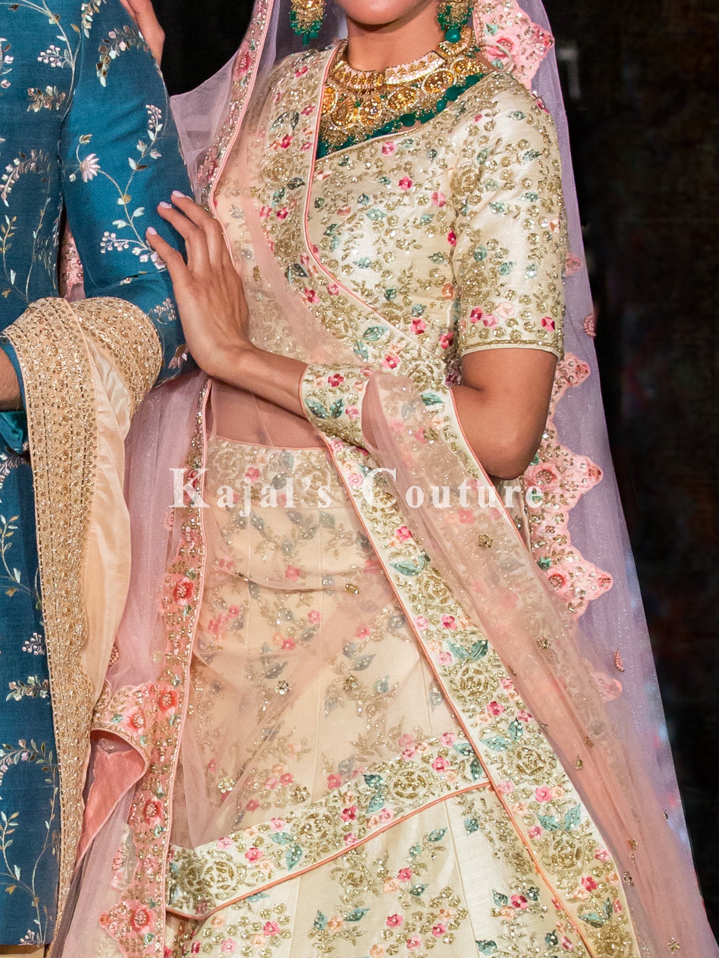 Cream Trailing Floral Lehenga