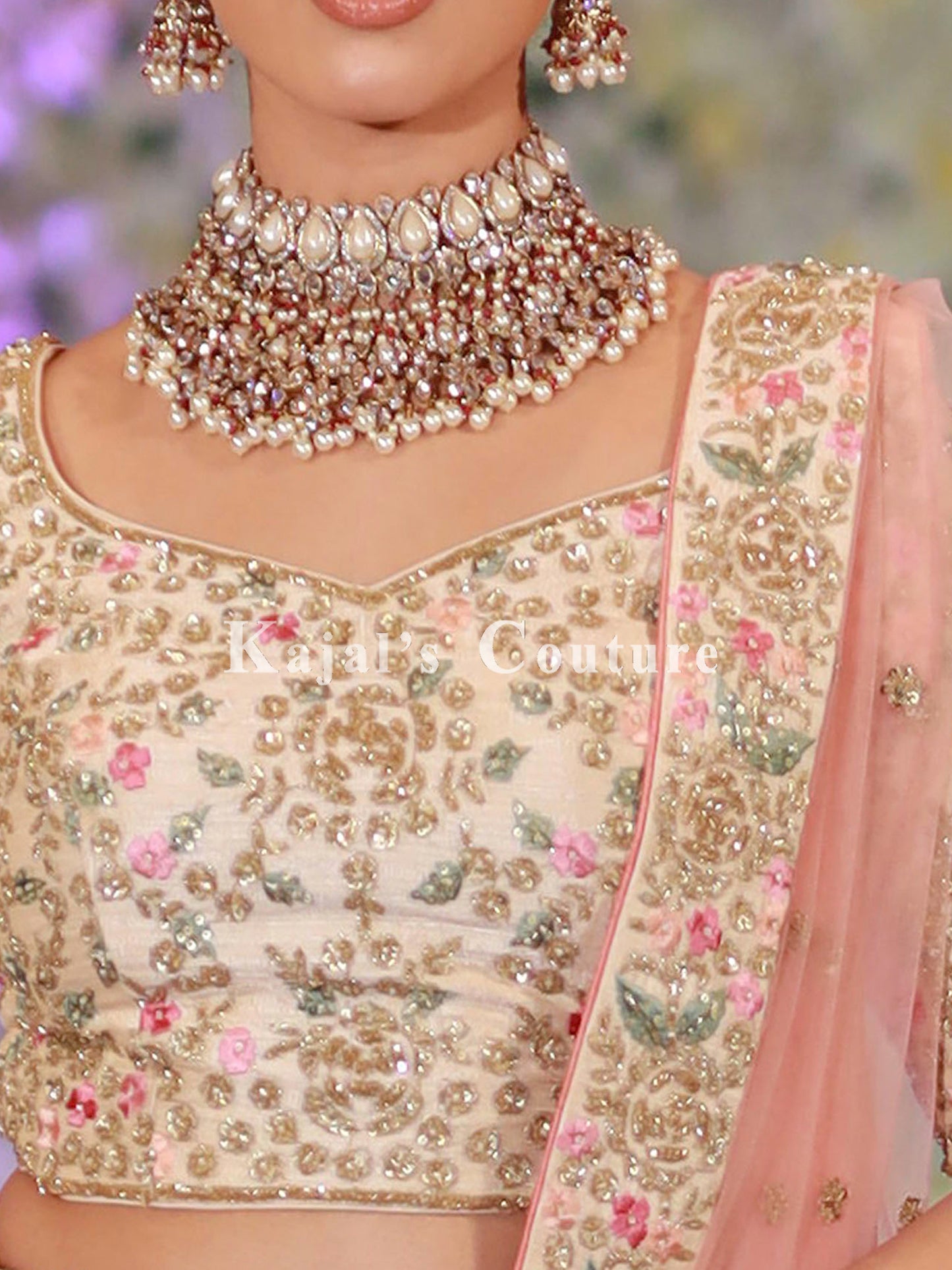 Cream Trailing Floral Lehenga