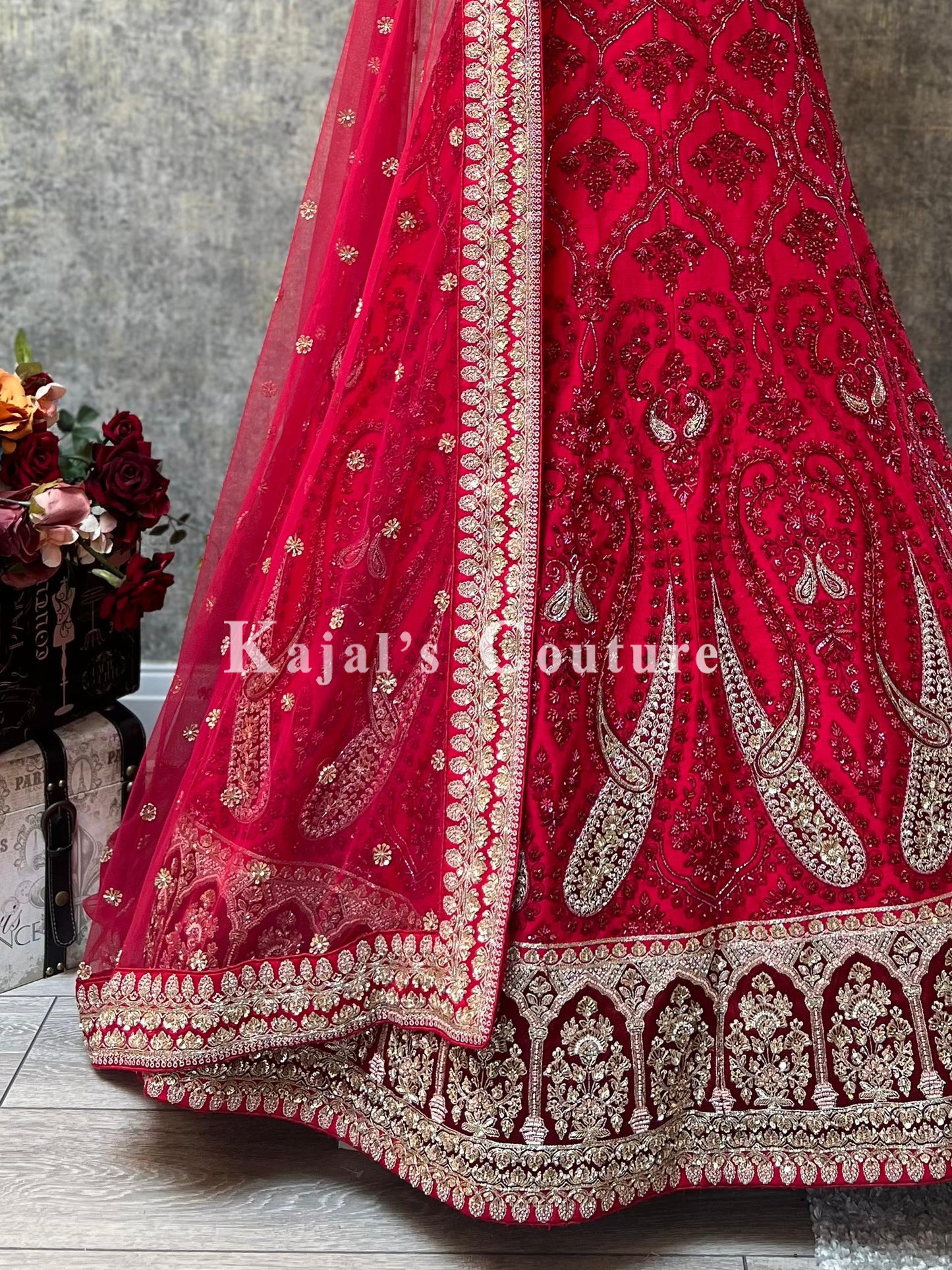 Deep Red Paisley Bridal Lehenga - Couture Collection
