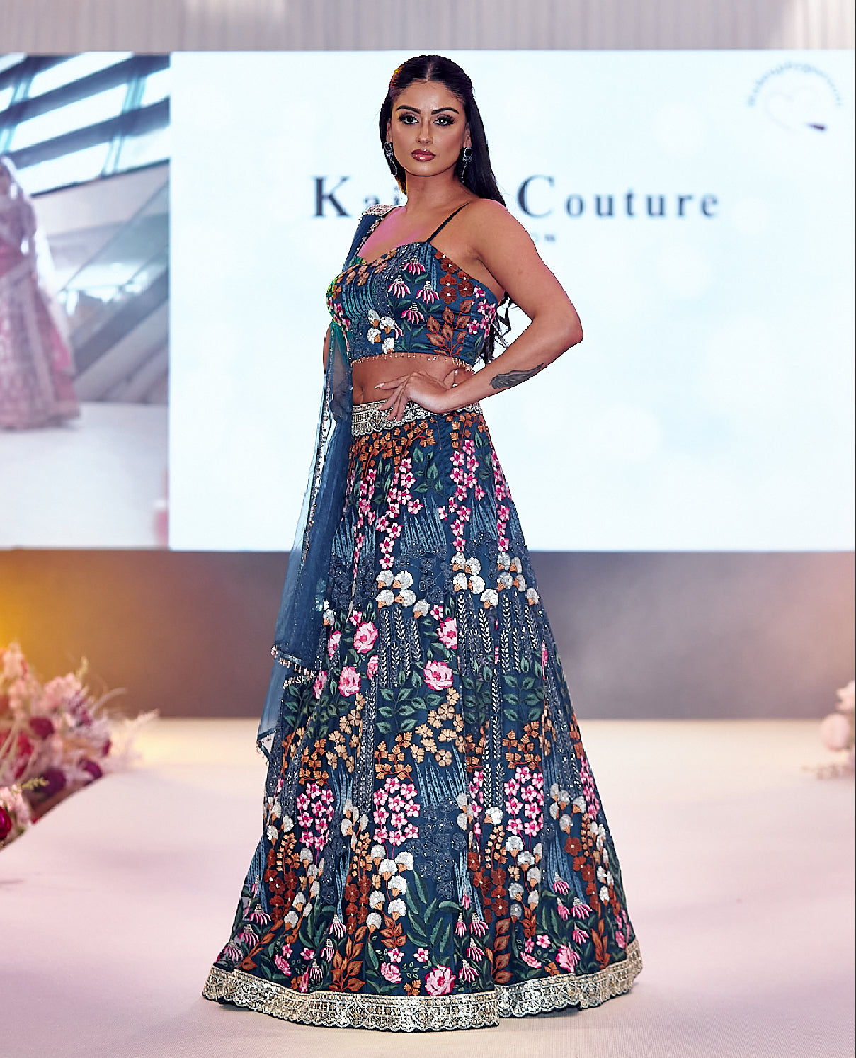 Teal floral lengha