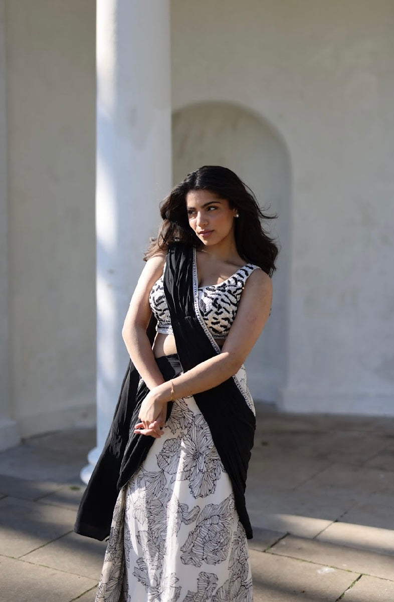 Black and white saree