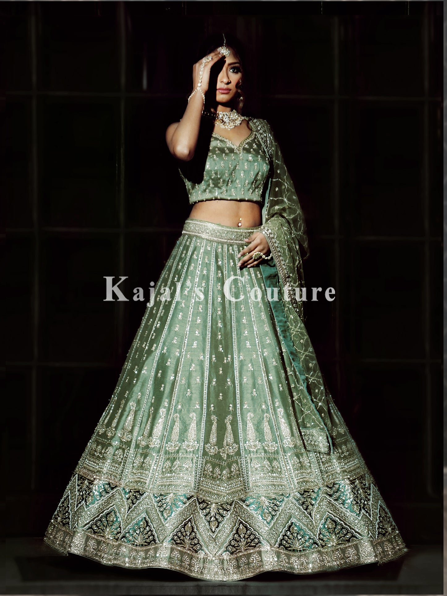 Sage Green Embroidered Lehenga - Couture Collection