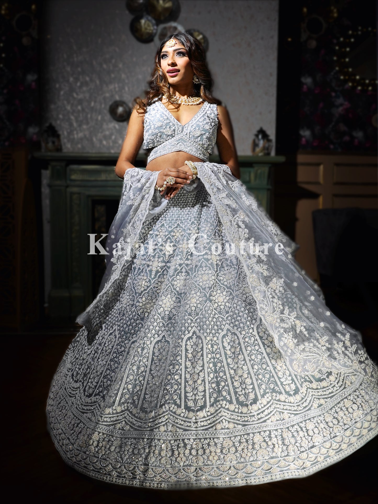 Grey & White Reception Lehenga