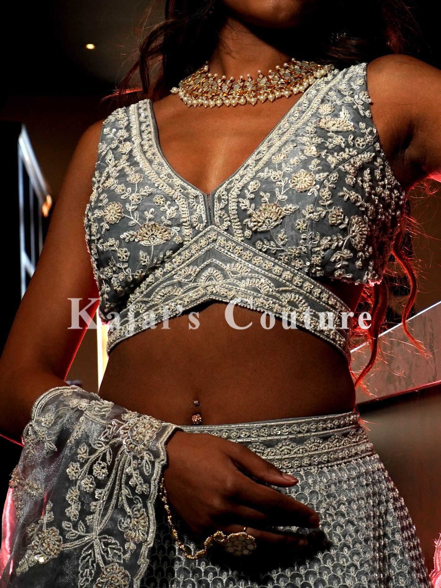 Grey & White Reception Lehenga