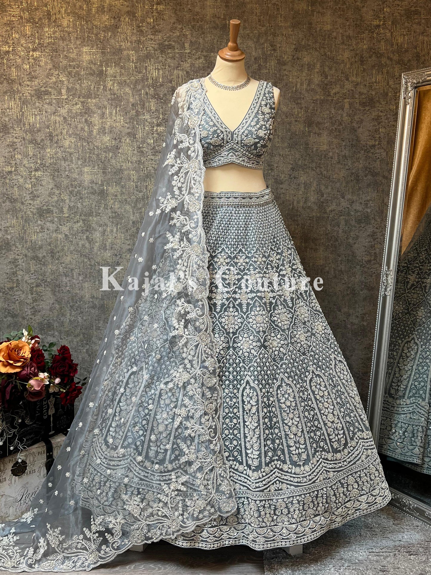 Grey & White Reception Lehenga