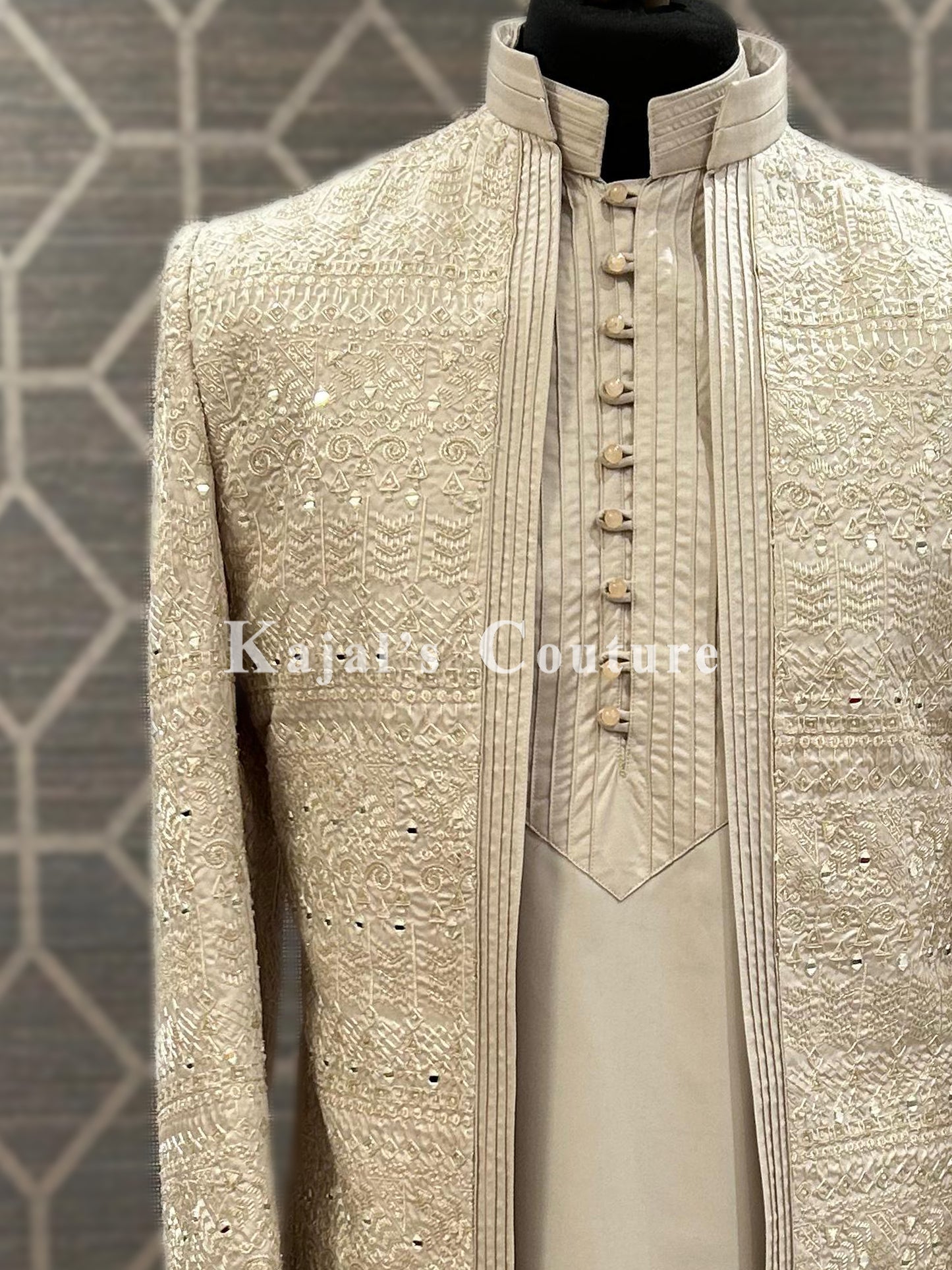 Light Grey Indo-Western Mirror Jacket & Kurta Set