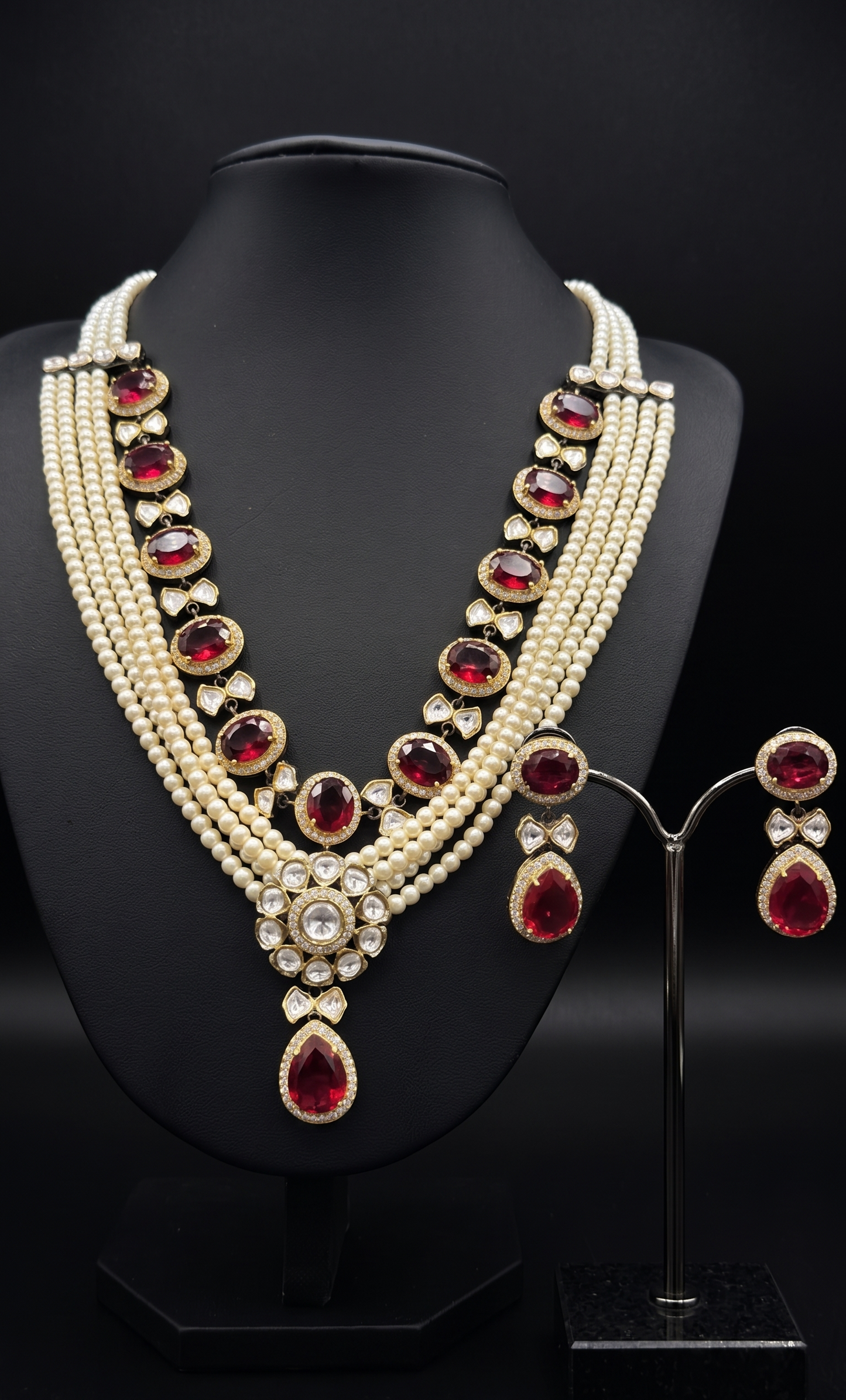 Pearl and Ruby Statement Necklace Set