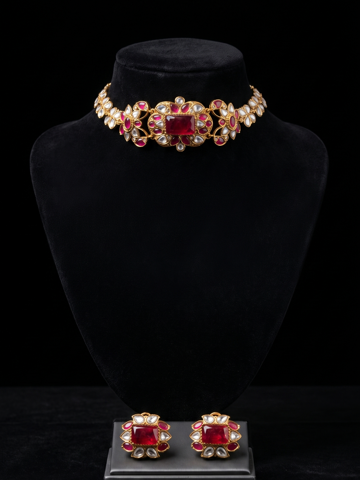 Ruby and Gold Floral Choker Set