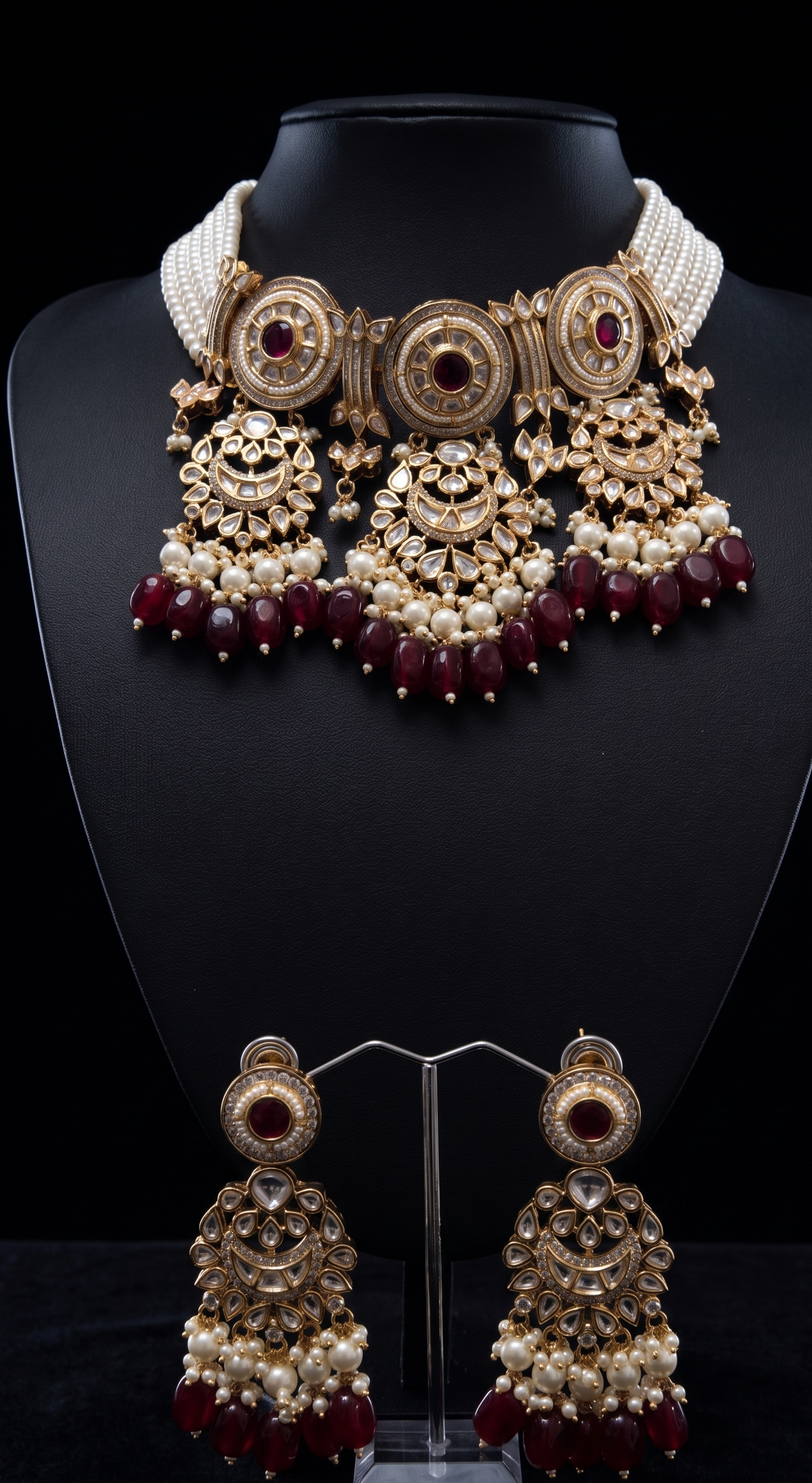 Elaborate Ruby, Pearl, and Polki Choker Set