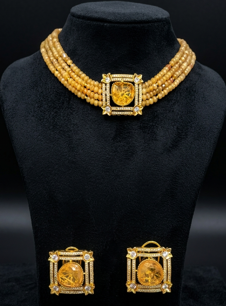 Amber-Toned Beaded Jewelry Set