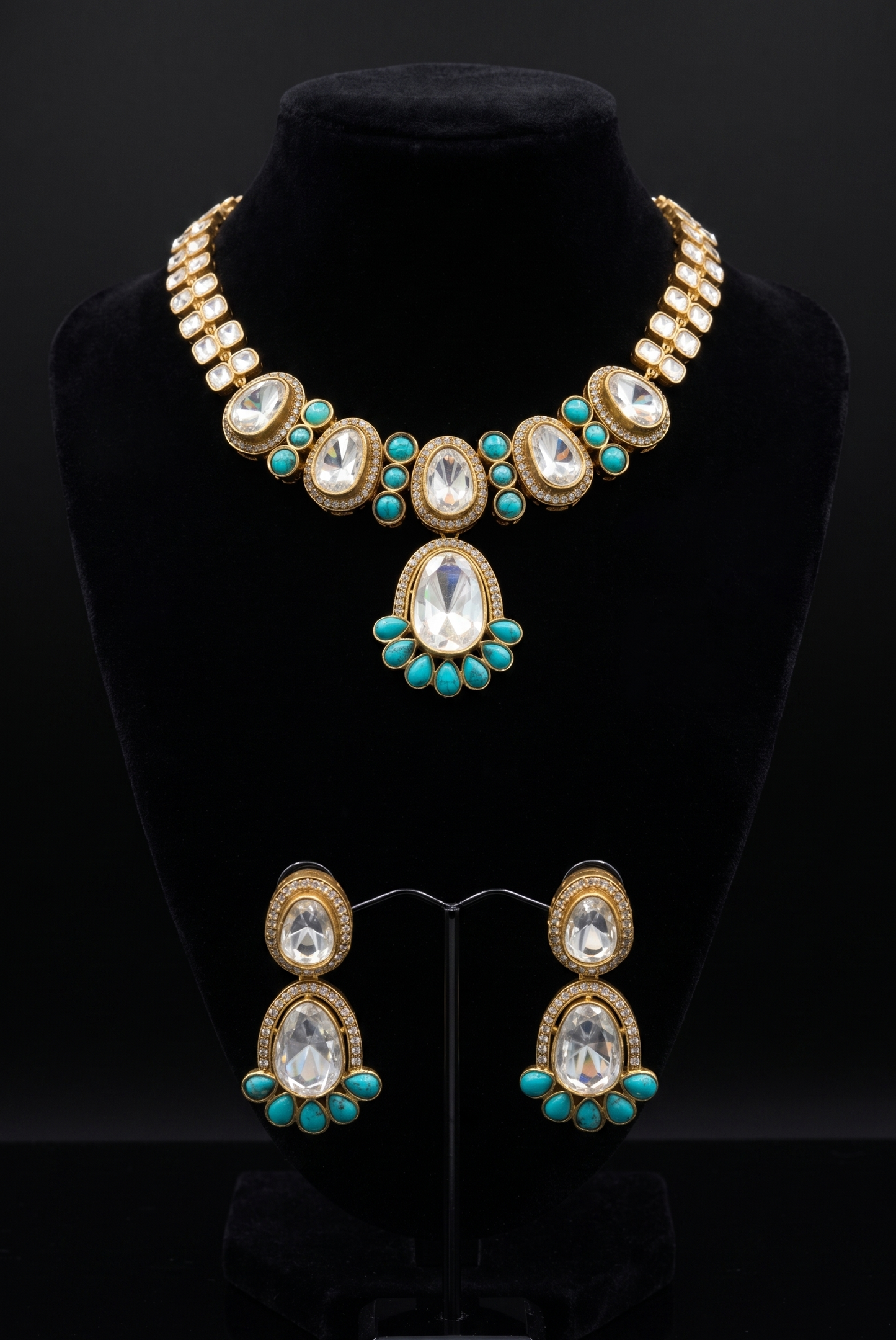Turquoise and Polki Jewelry Set
