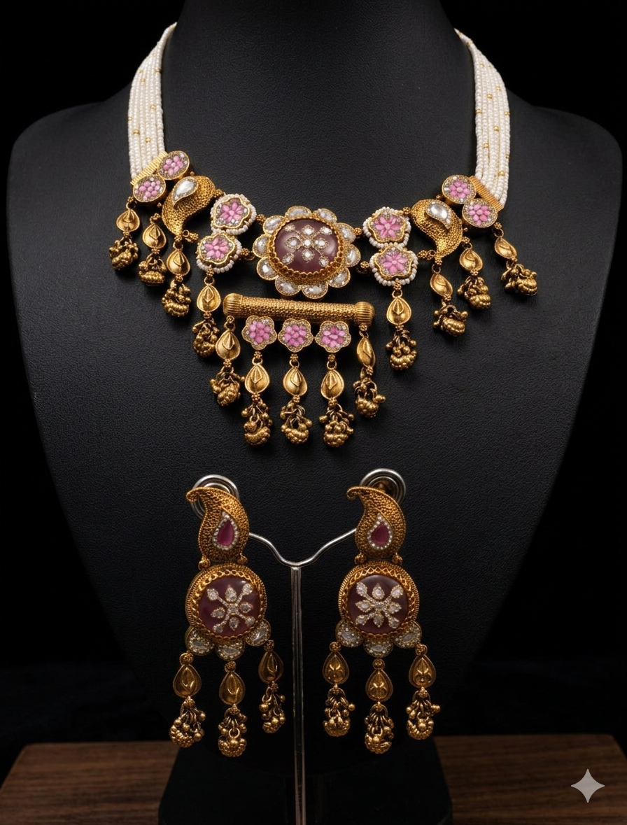 Ornate Floral Enamel and Pearl Heritage Set