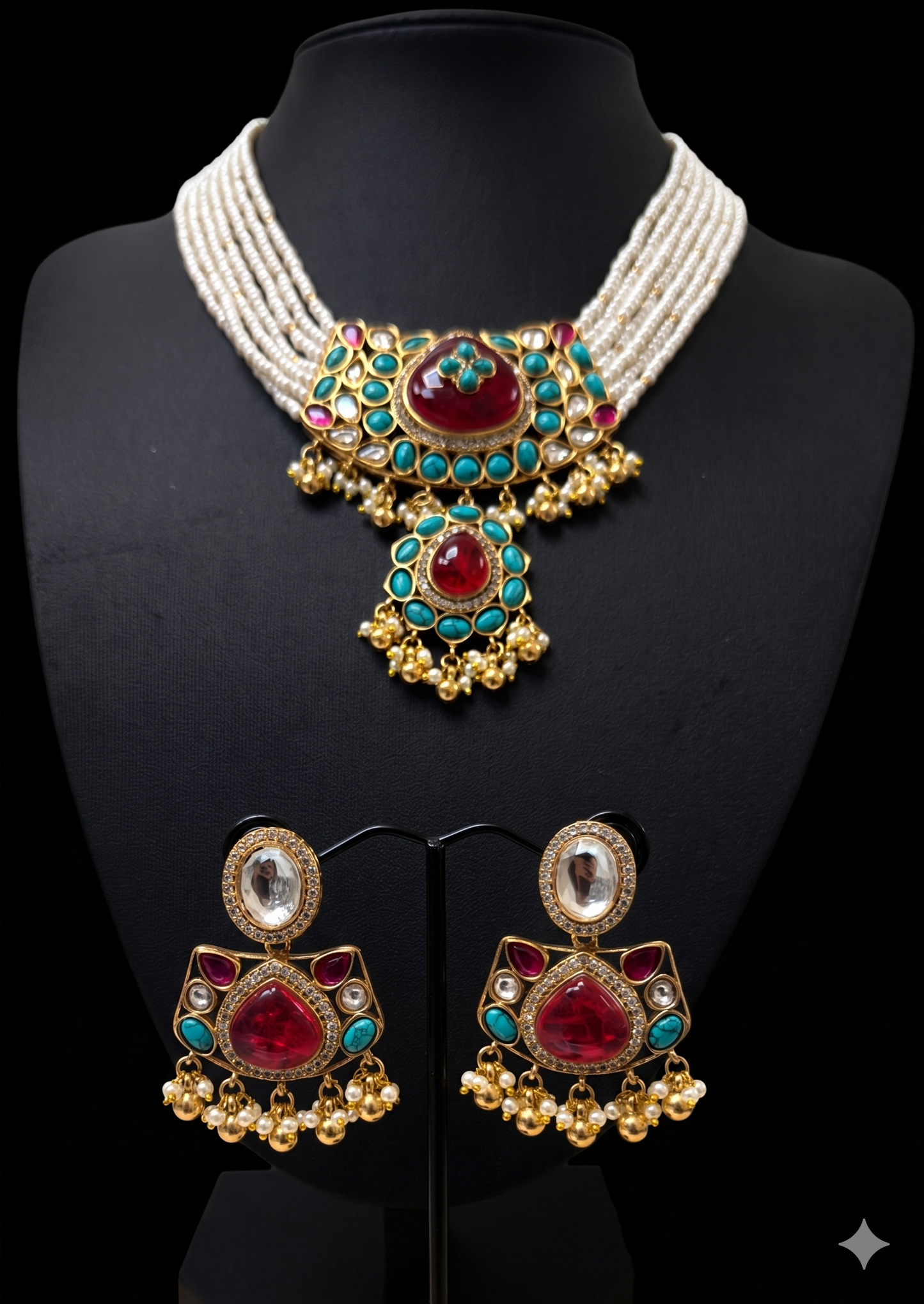 Heritage Ruby, Turquoise, and Pearl Statement Jewellery Set
