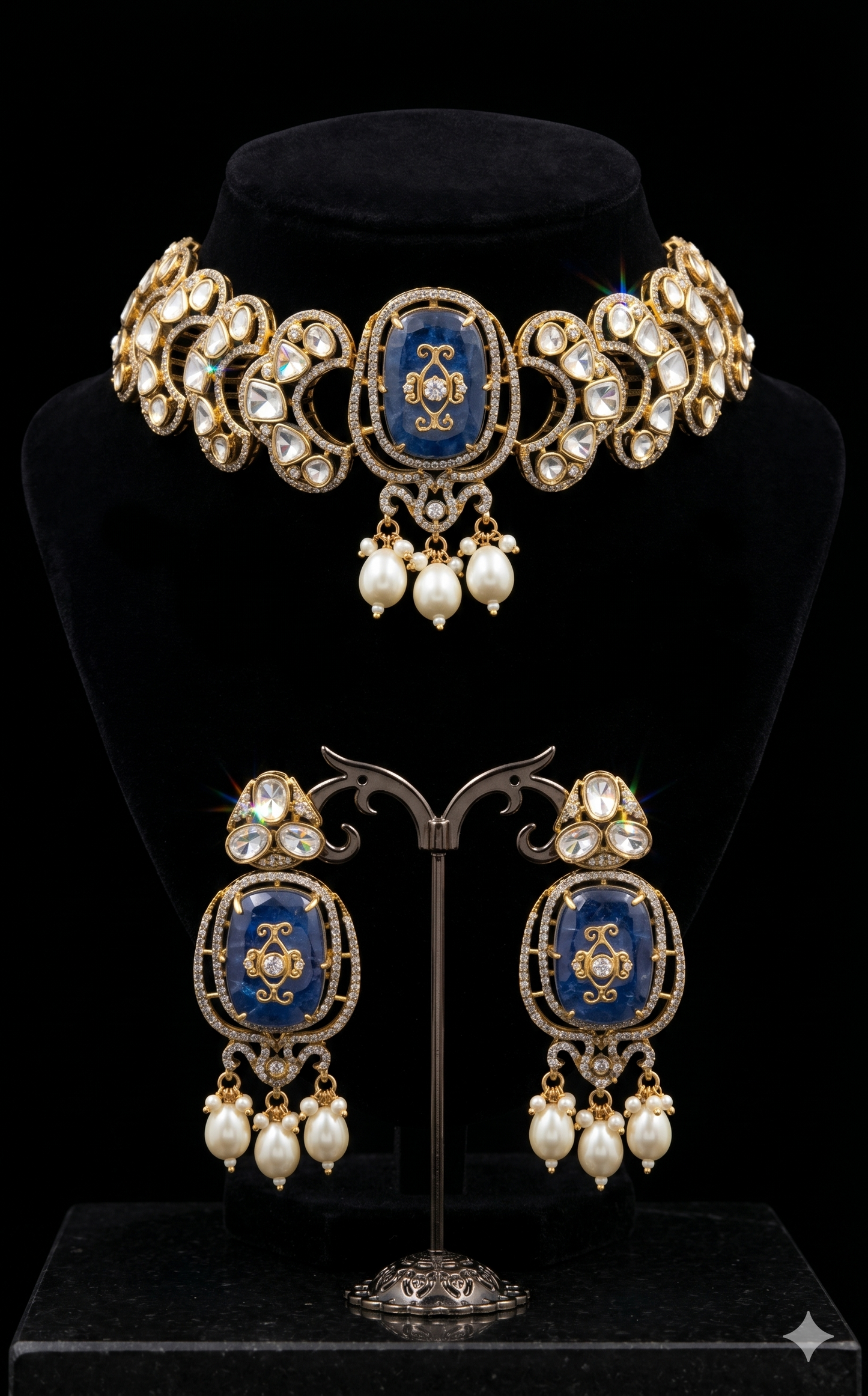 Blue Gemstone and Pearl Jewelry Set