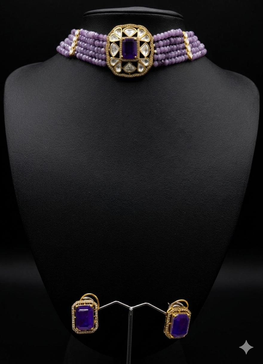 Regal Amethyst and Bead Choker Set