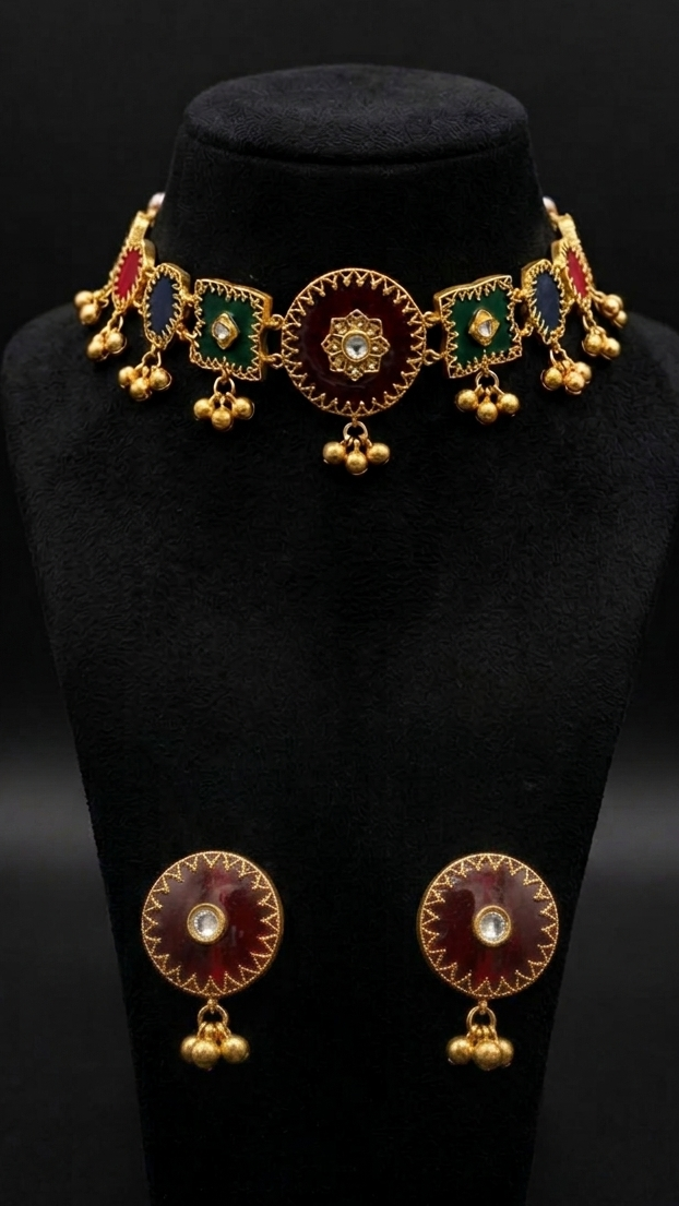 Multicolored Enamel and Gold Choker Set