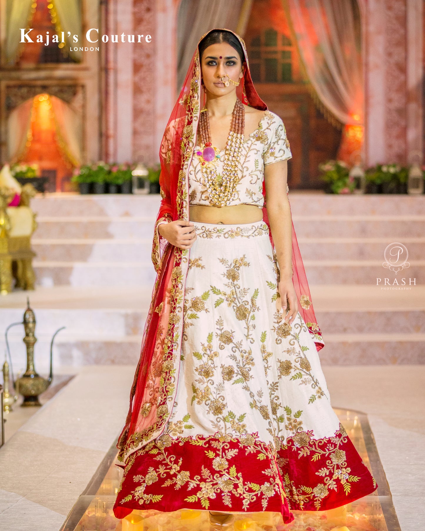 Antique Floral & Velvet Border Bridal Lehenga - Couture Collection