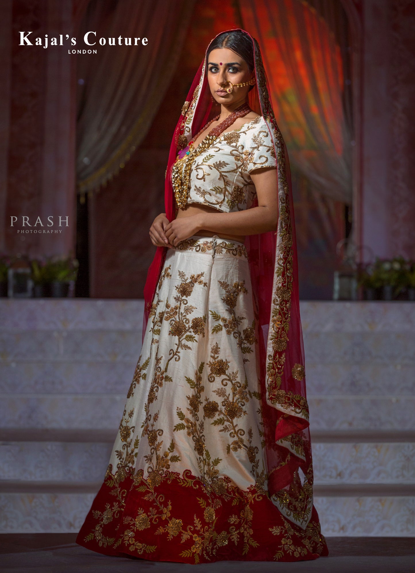Antique Floral & Velvet Border Bridal Lehenga - Couture Collection