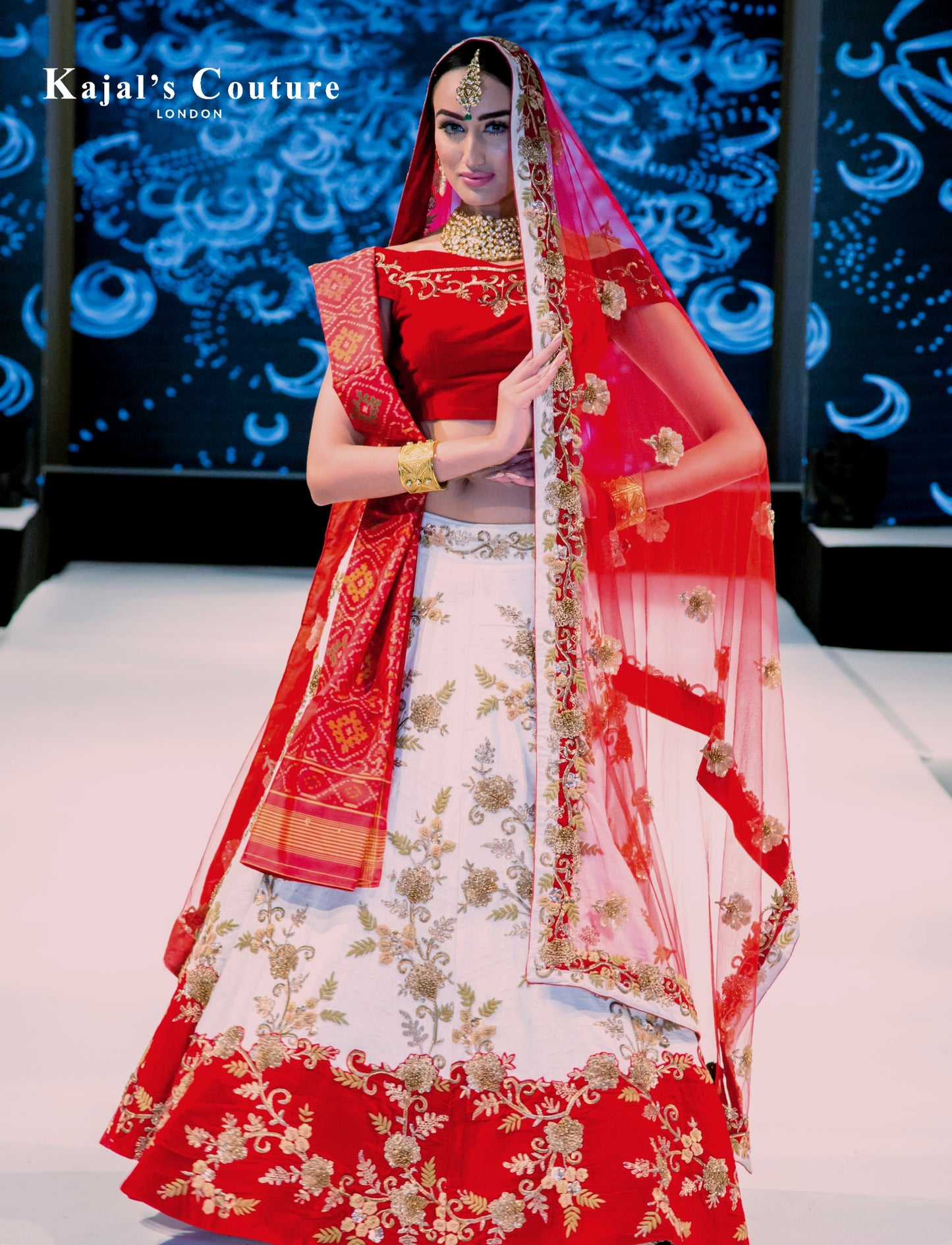 Antique Floral & Velvet Border Bridal Lehenga - Couture Collection