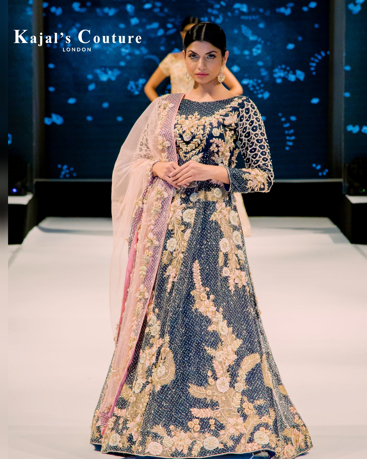Navy & Pastel 3D Floral Lehenga - Couture Collection