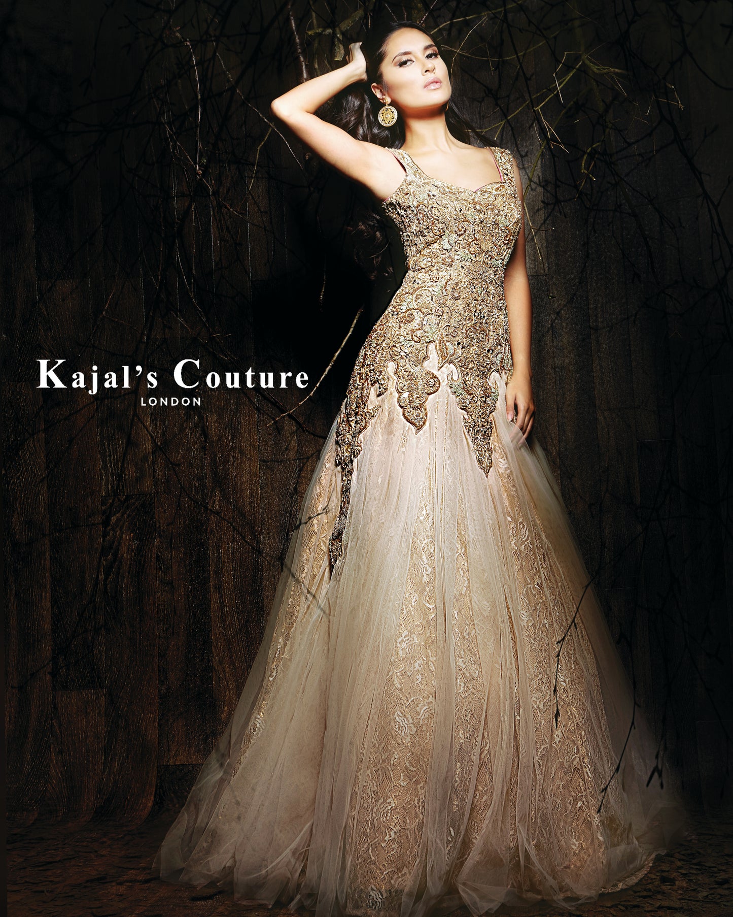 Gold Lace Gown with Embroidered Bodice