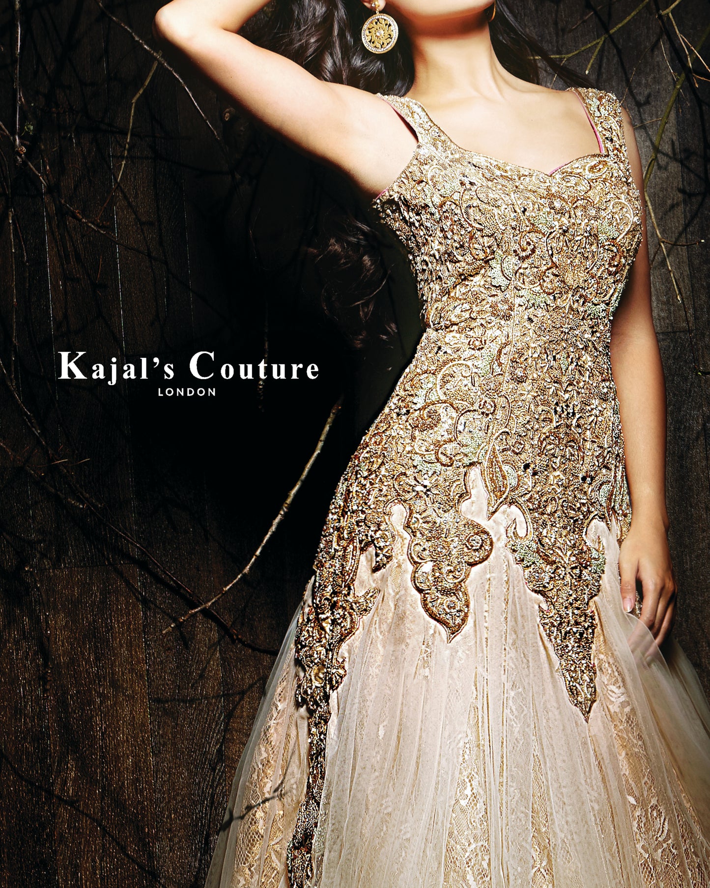 Gold Lace Gown with Embroidered Bodice