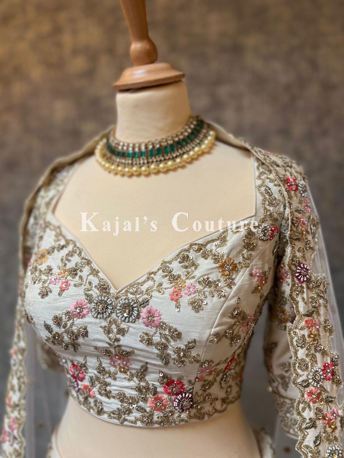 Ivory Floral & Antique Bridal Lehenga - Couture Collection