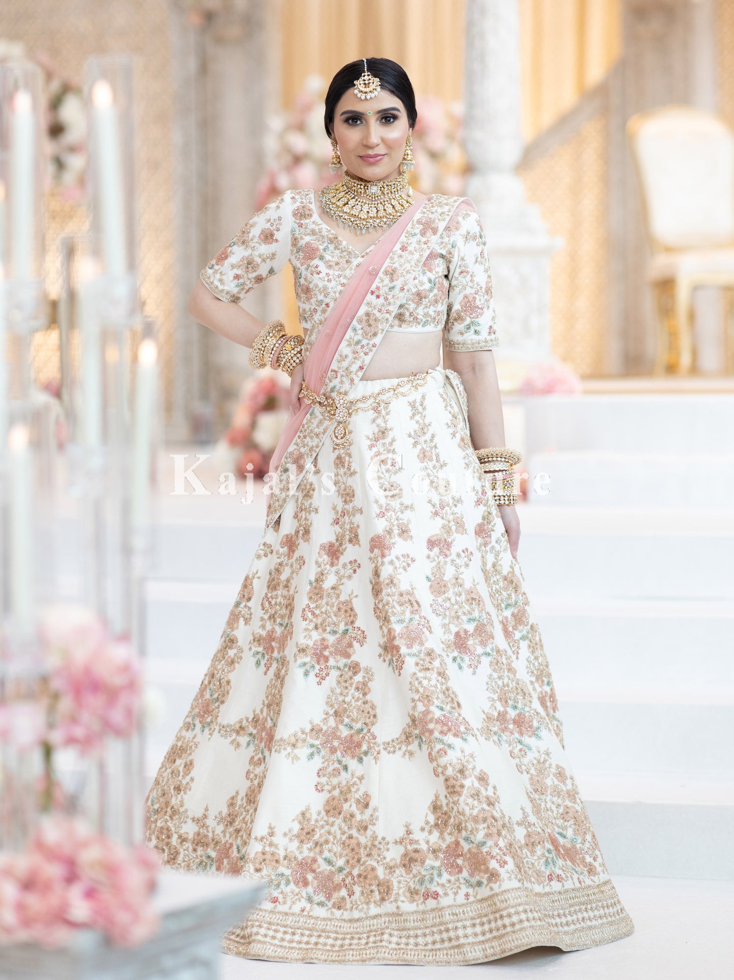 Ivory & Pastel Floral Bridal Lehenga - Couture Collection