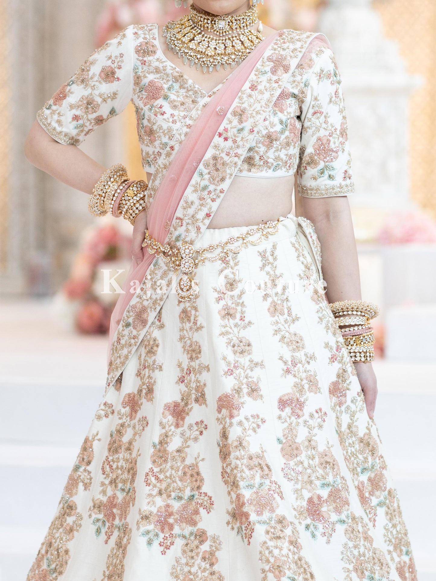 Ivory & Pastel Floral Bridal Lehenga - Couture Collection