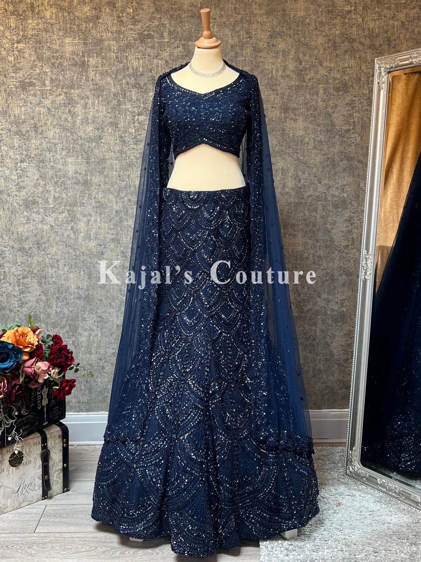 Navy Fishtail Reception Lehenga - Couture Collection