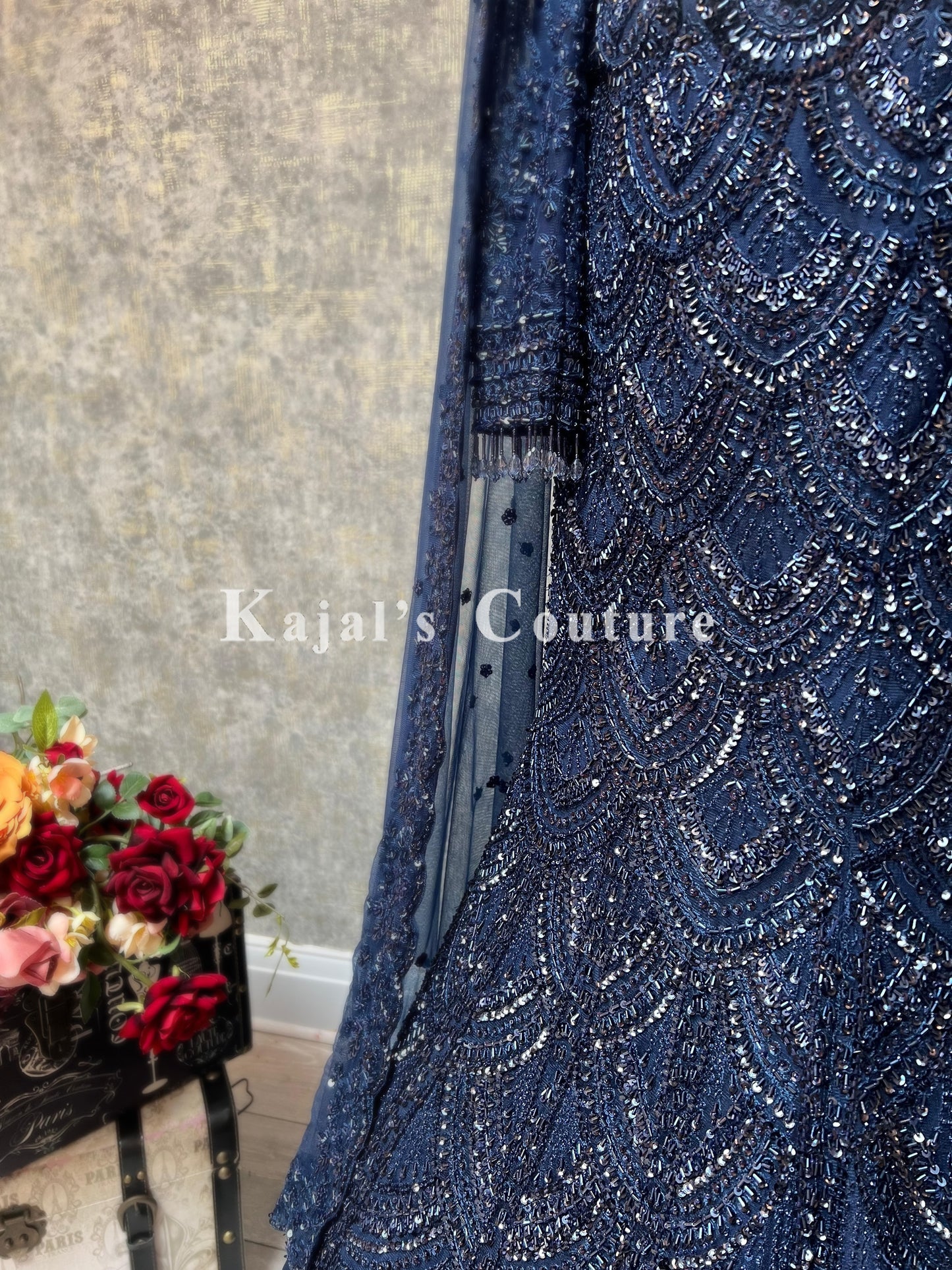 Navy Fishtail Reception Lehenga - Couture Collection
