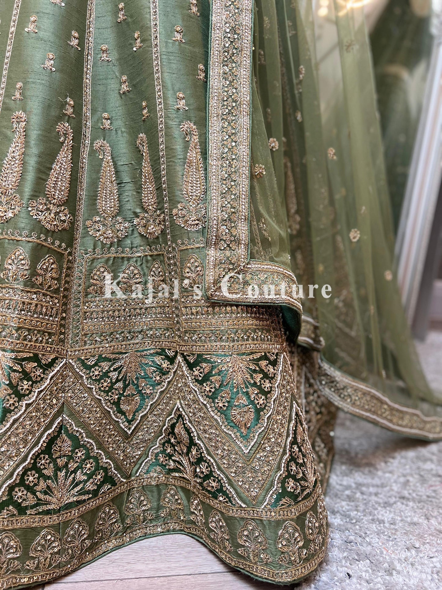 Sage Green Embroidered Lehenga - Couture Collection