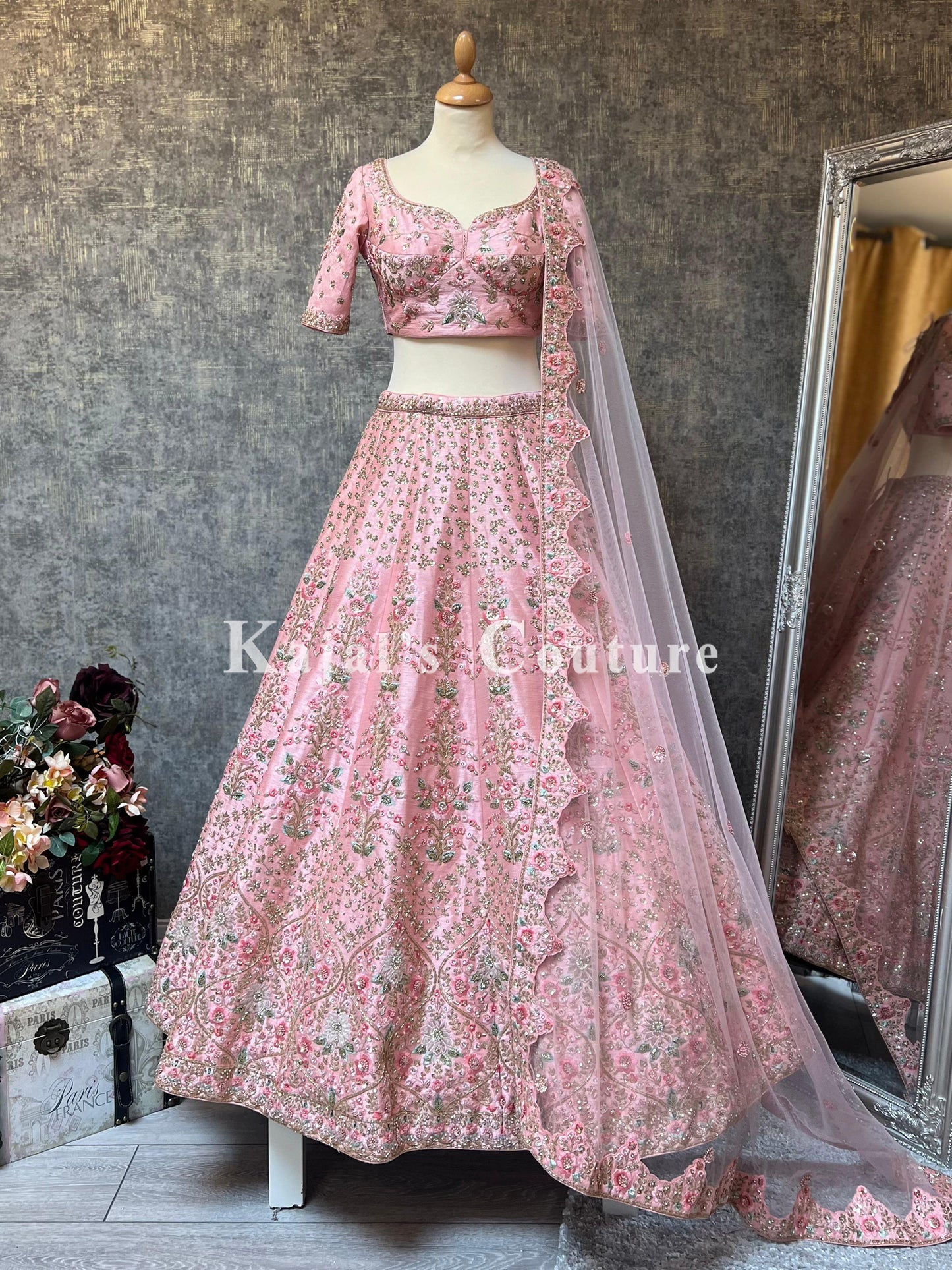 Pink Floral Bridal Lehenga - Couture Collection