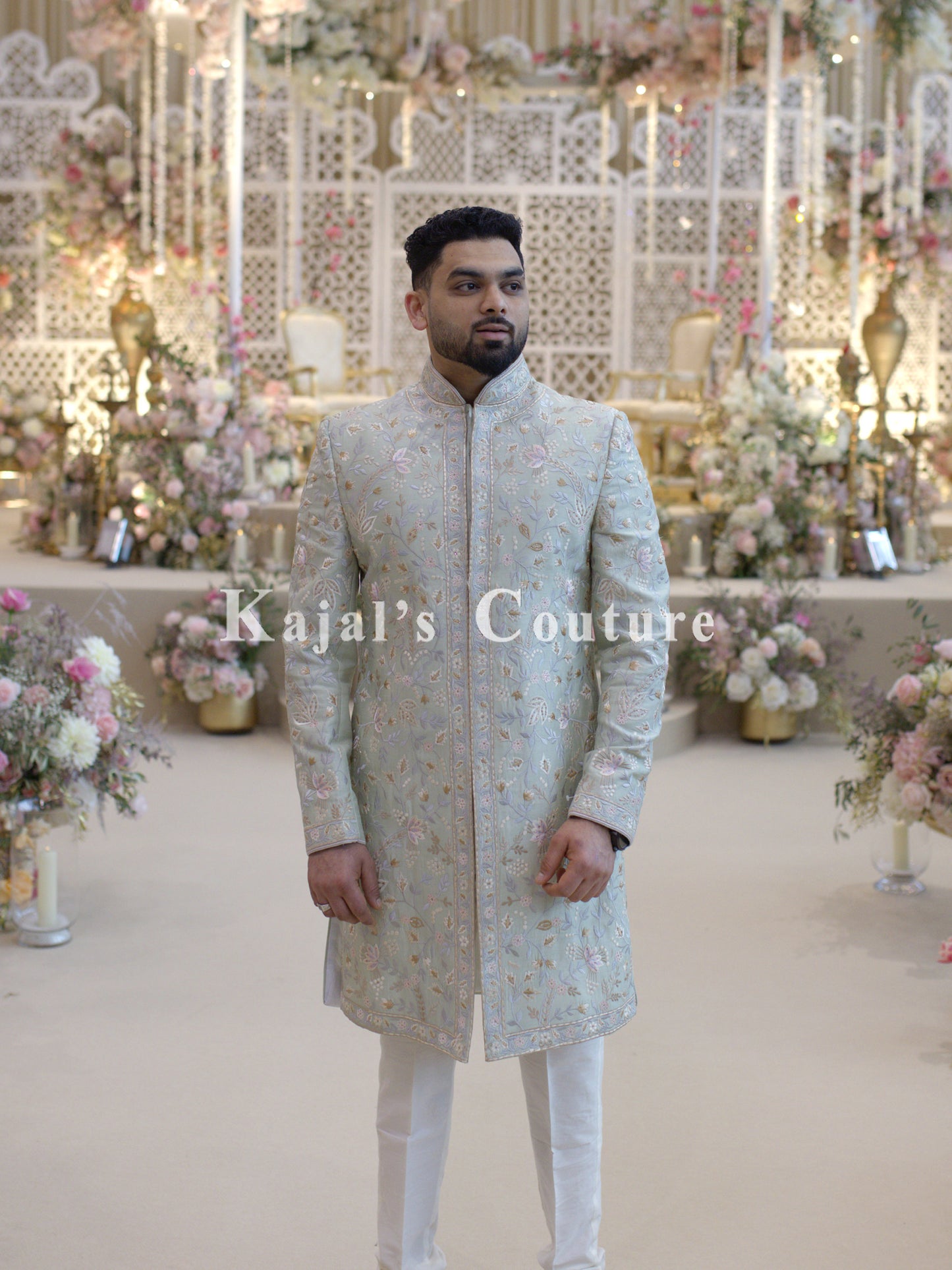 Mint with Pastel Floral Embroidery Sherwani