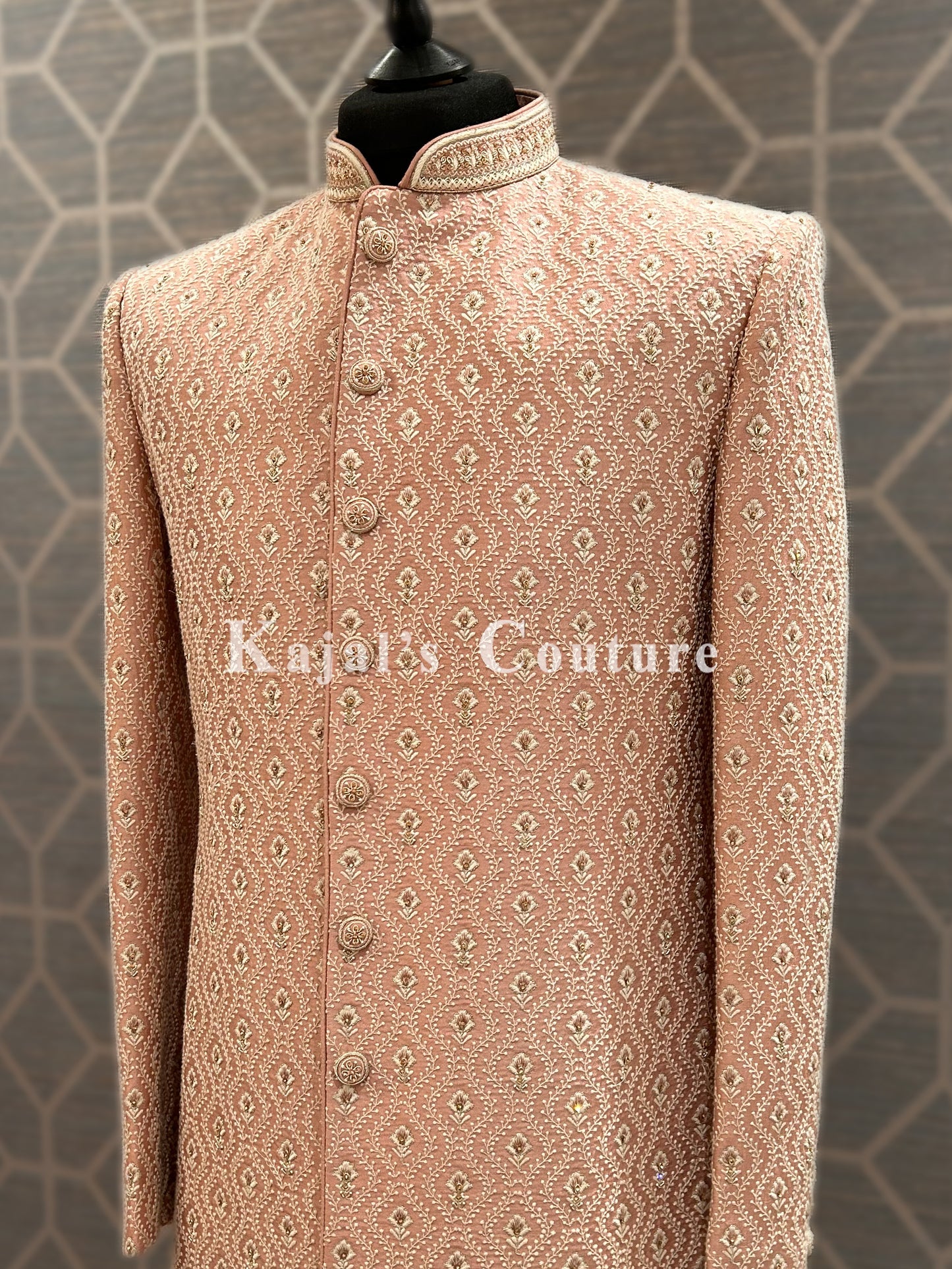Pink & Ivory Thread Pattern Sherwani