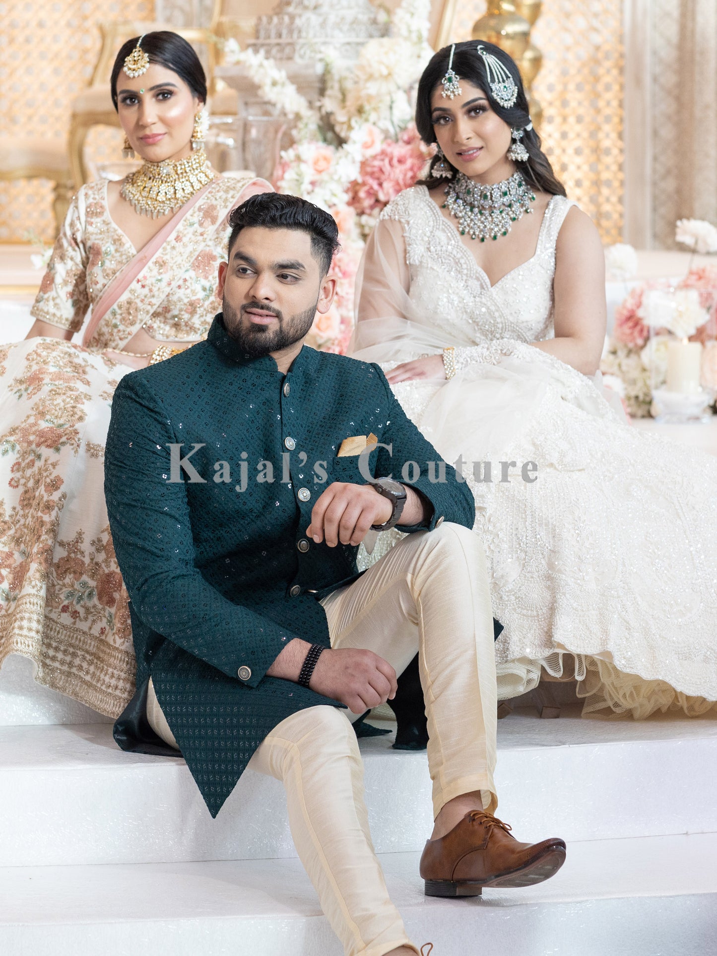 Dark Green Sequin Sherwani