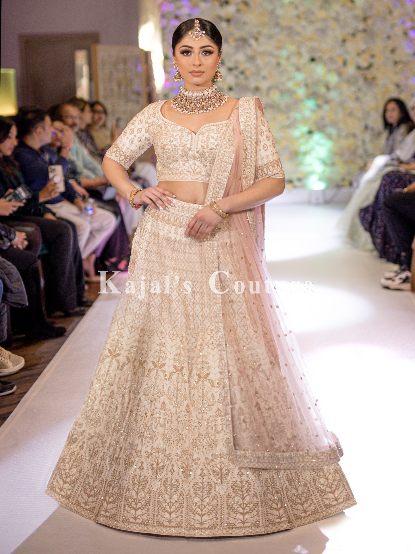 White & Gold Embroidery Lehenga - Couture Collection