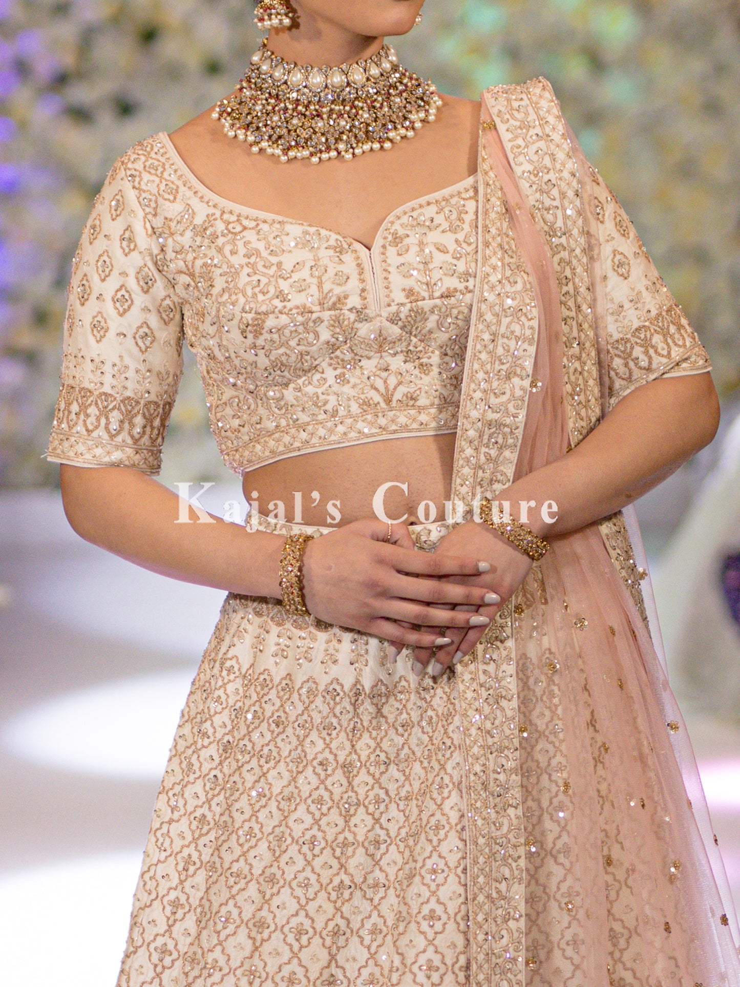 White & Gold Embroidery Lehenga - Couture Collection