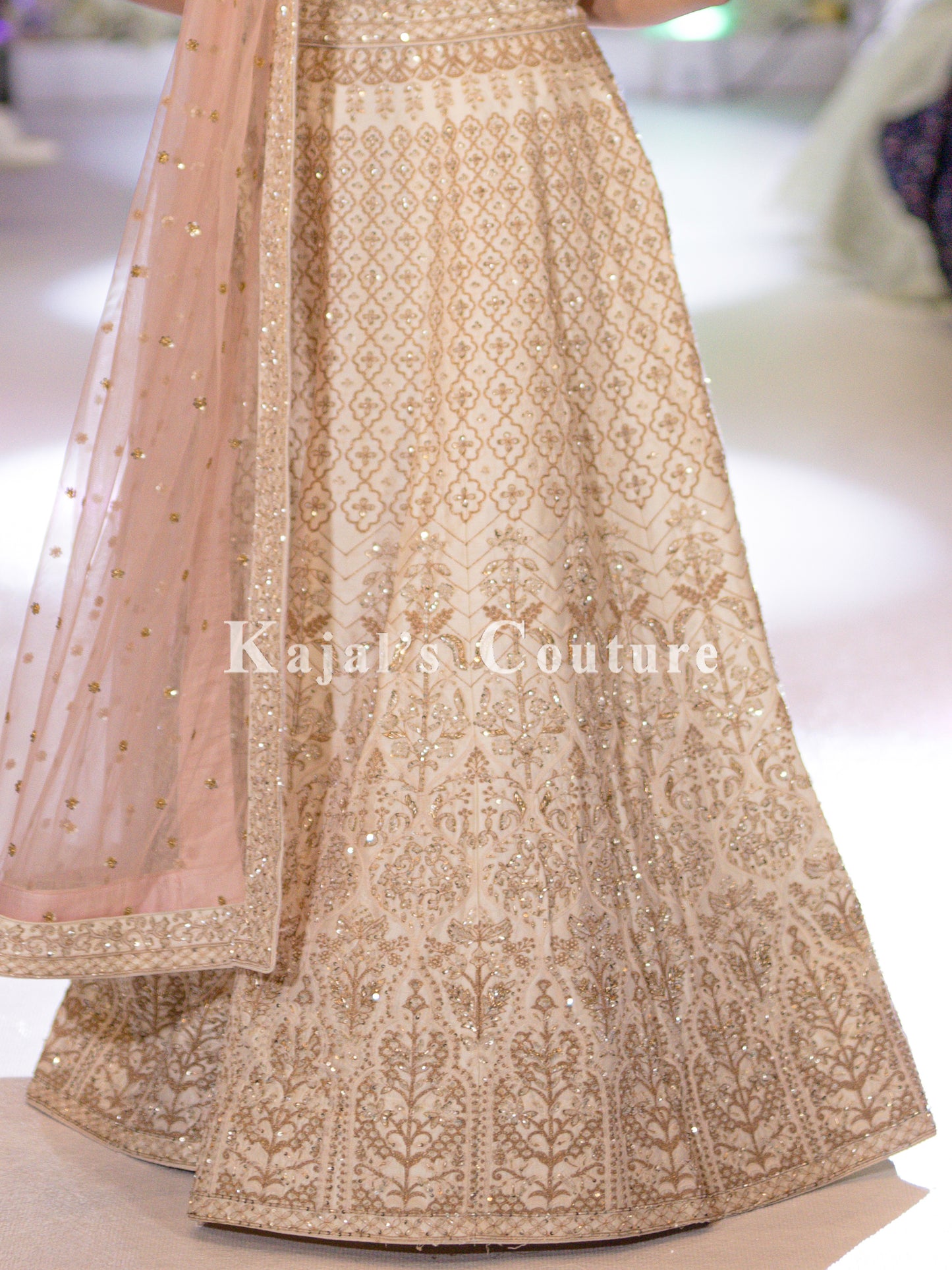 White & Gold Embroidery Lehenga - Couture Collection
