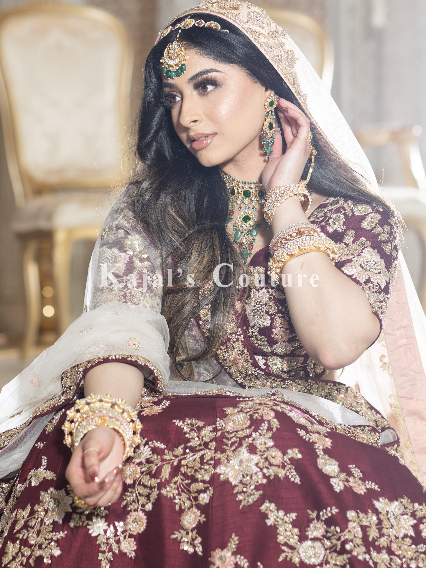 Burgundy & Blush Floral Bridal Lehenga - Couture Collection